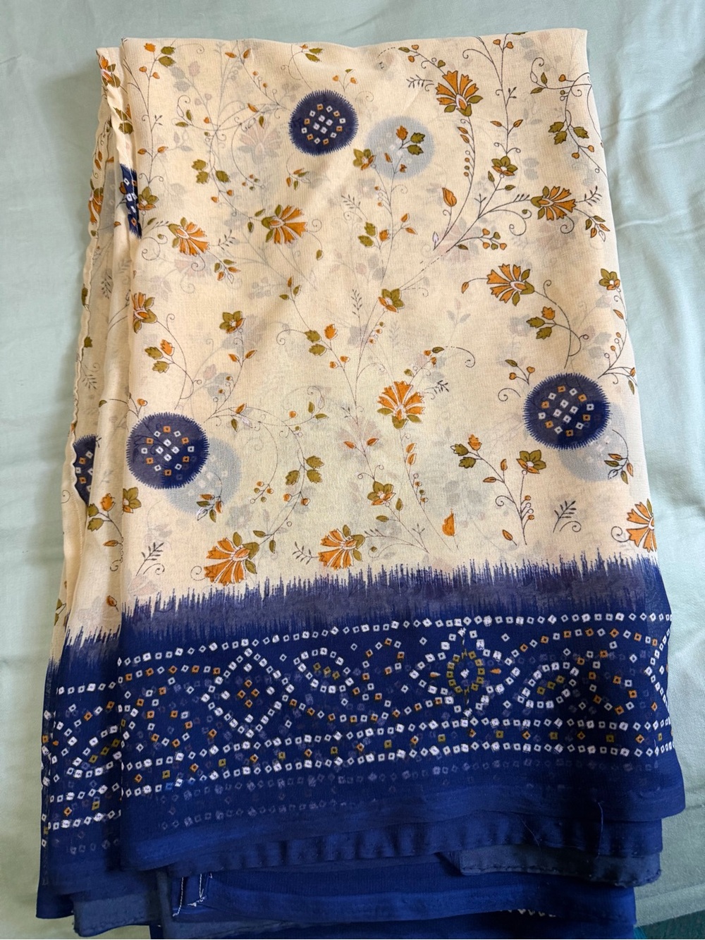Floral Print Blue Border Women’s Saree